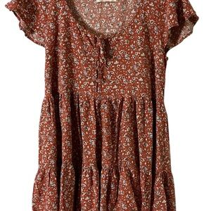 Urban Outfitters Rust Floral Tiered Scoop-Neck dress